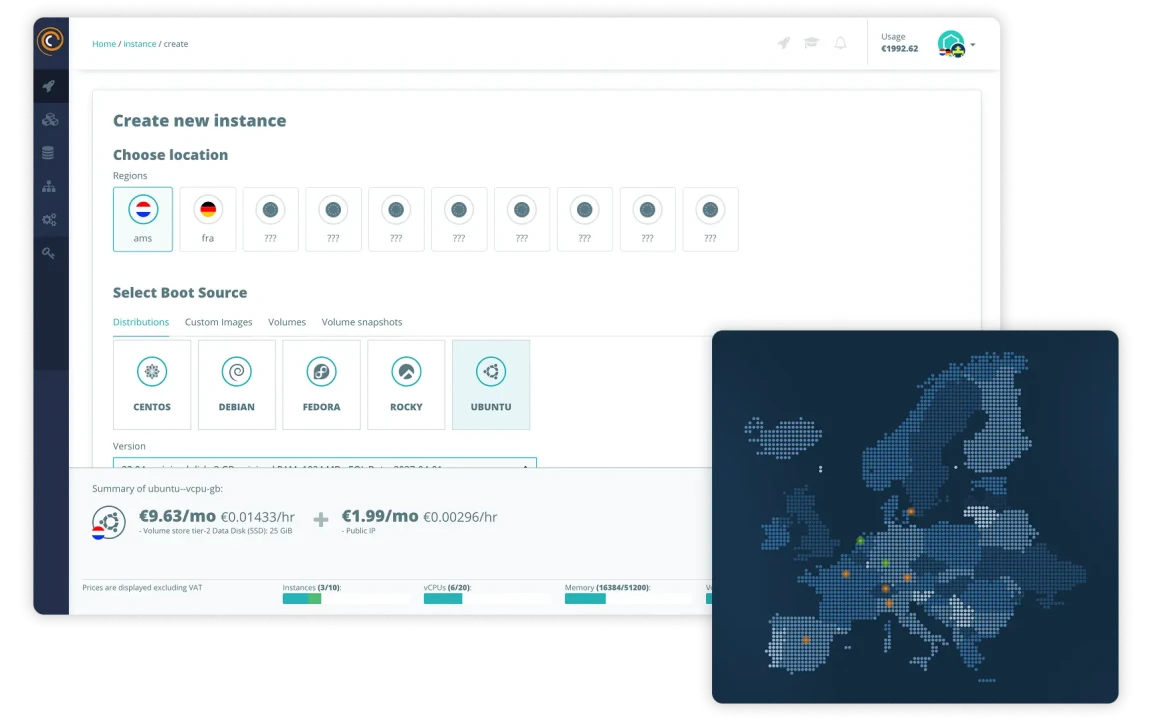A preview of our dashboard and regions