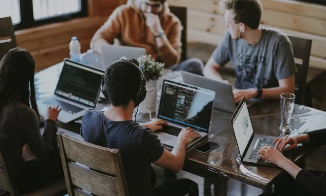 Co-workers working together